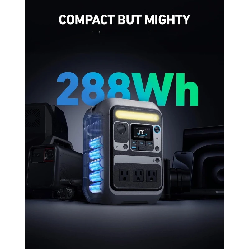 Portable Power Station, Outdoor 288Wh LiFePO4 Battery, 300W (600W Surge) Solar Generator, 140W Two-Way Fast Charging