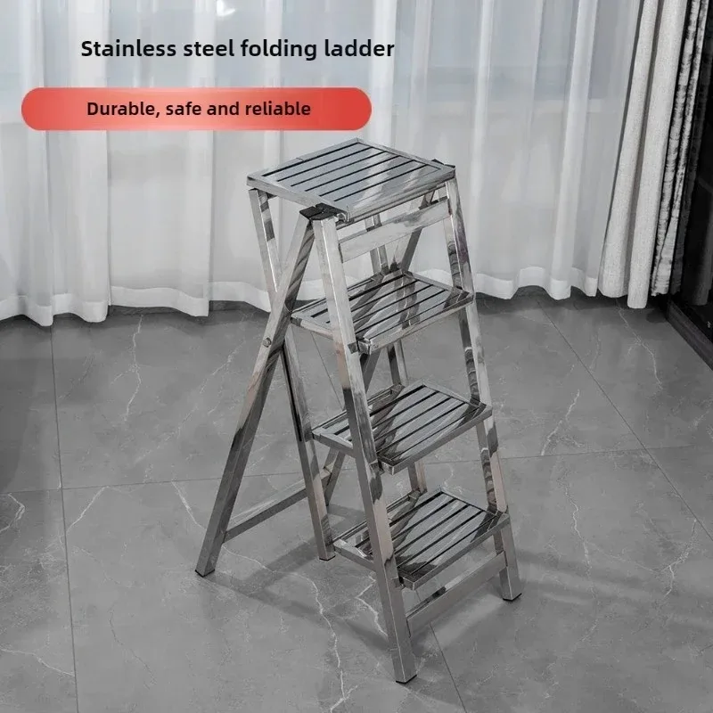 Home Stainless Steel Ladder Stool Folding Telescopic Thickened Step Ladder Indoor Multi-functional Portable 3 Step Ladder Bench