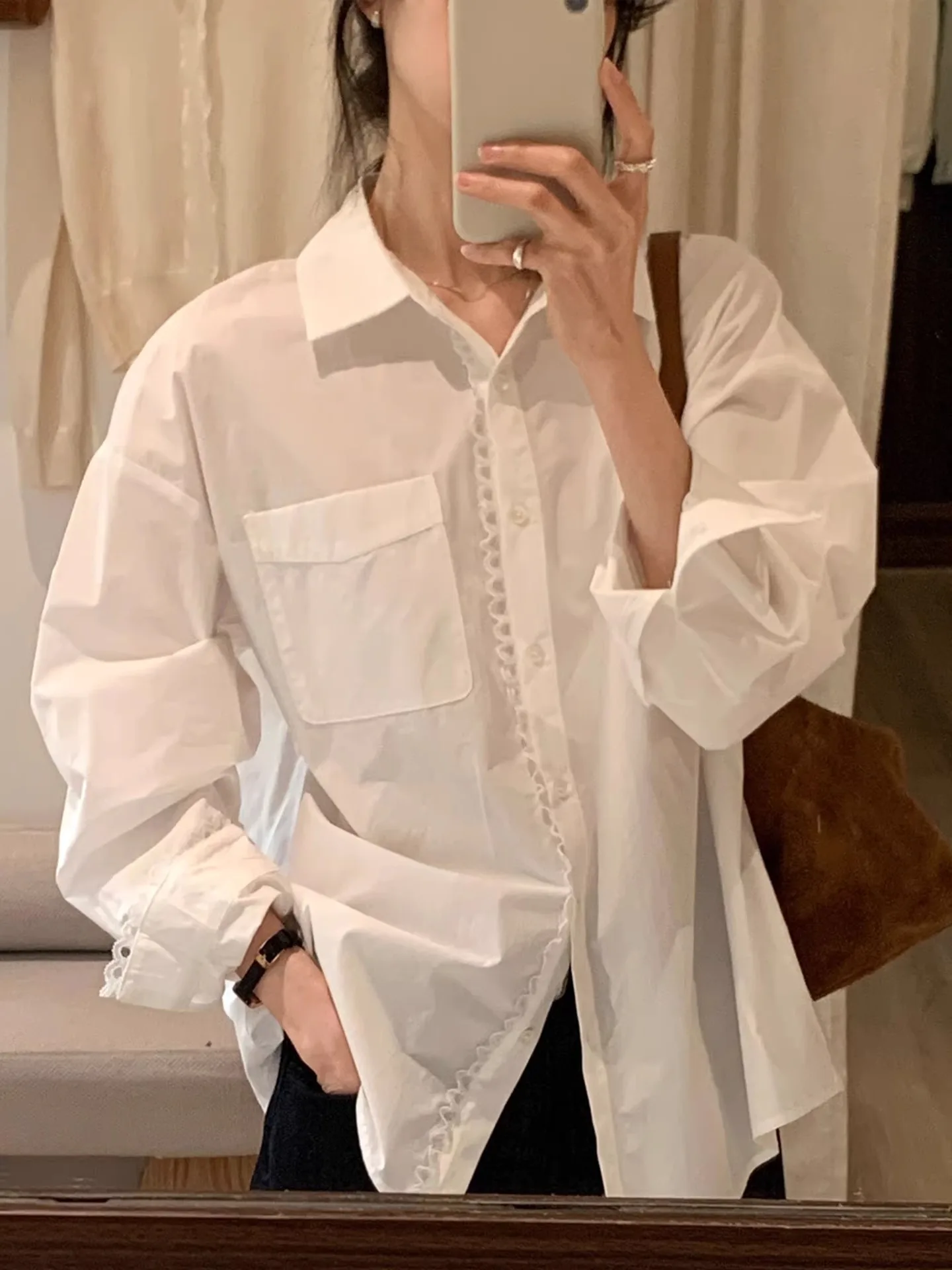 

Женская свободная блузка BRIVIN с рюшами и вставками, весна 2026, корейский стиль, уникальный дизайн, повседневная, с длинным рукавом, эффект похудения