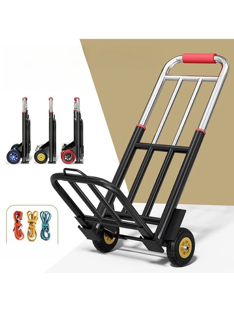 thickened-two-wheel-luggage-cart-stacking-hand-push-heavy-duty-cargo-truck-load-bearing-site-small-cart-portable-shopping-cart