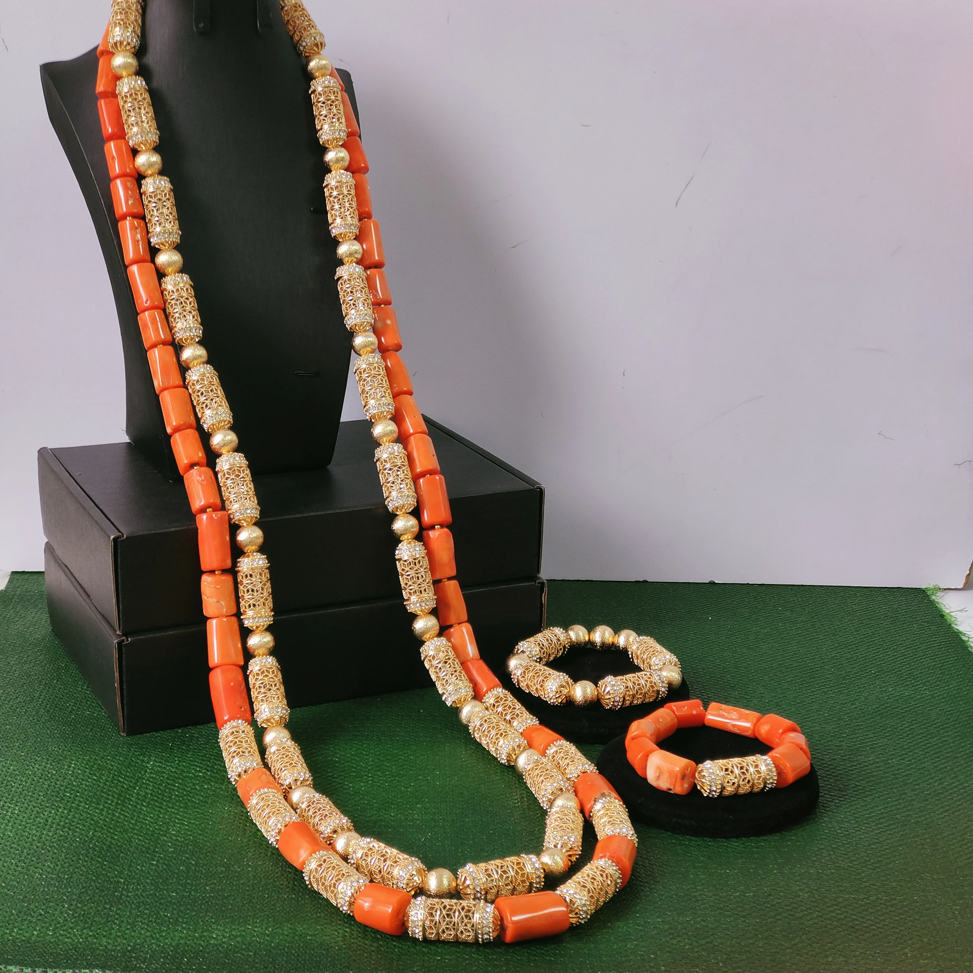 Original coral bead set for men nigerian  traditional wedding jewelry set