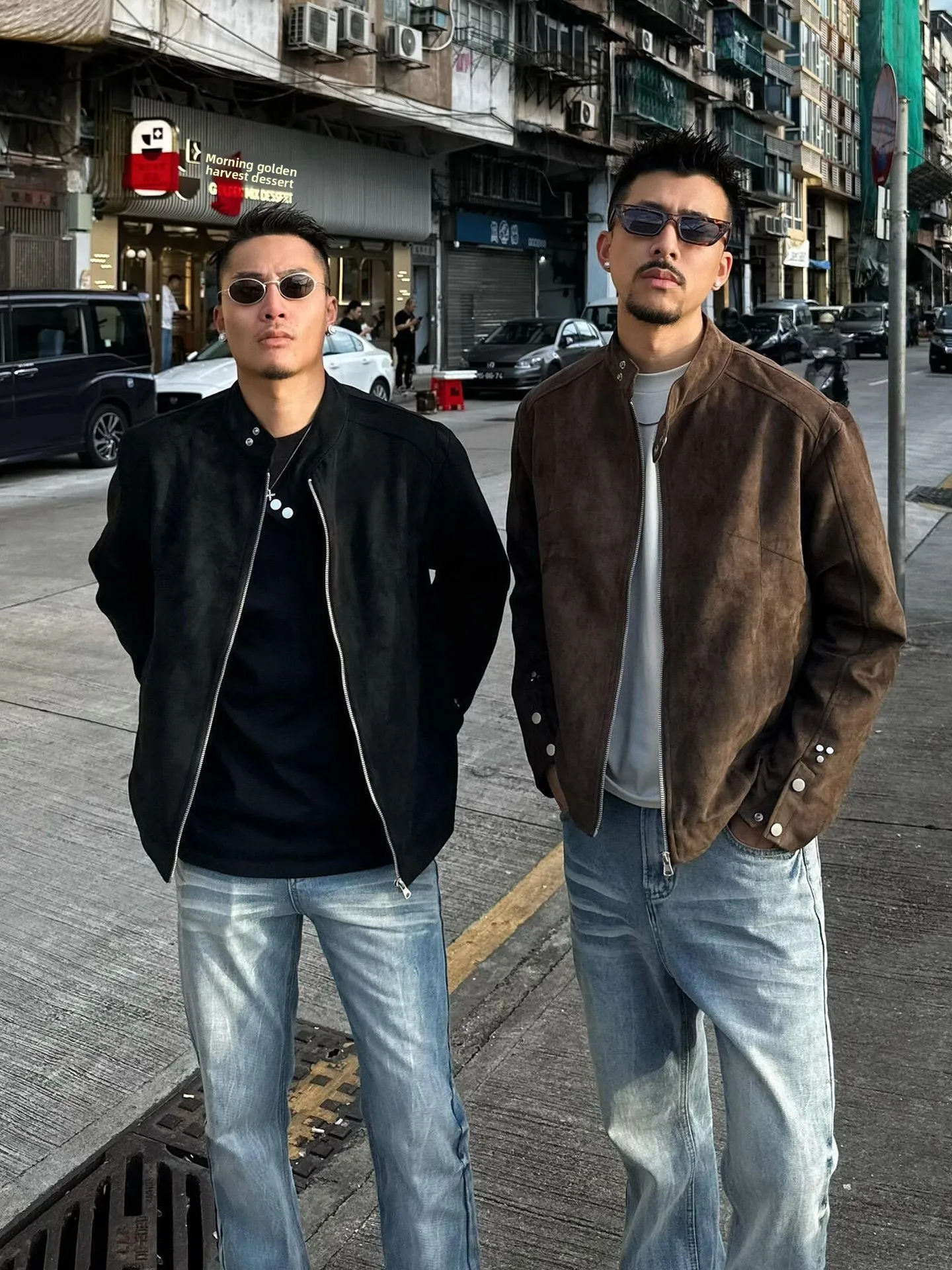 

Men's Suede Workwear Jaet Autumn American Sle Harrington Hunting Coat Stand Collar Baseball orm ort Sve Zipper