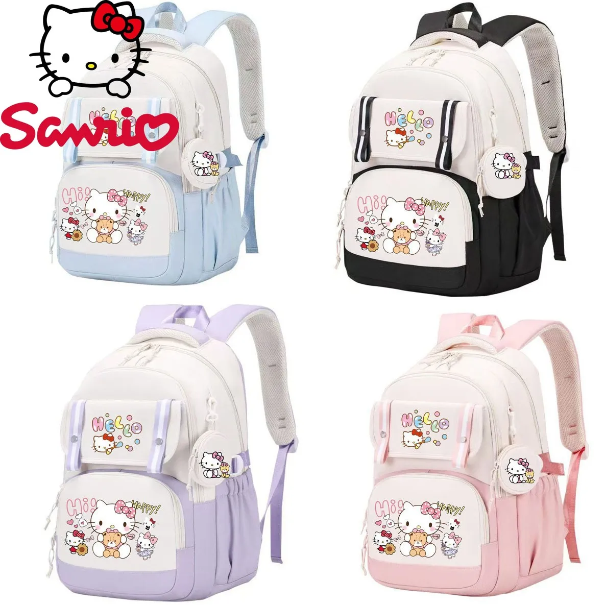 

Sanrio Hello Kitty Backpack Adjustable Straps Large Capacity Travel Cute Design Daily Commute Gifts Zipper Closure Girl Bag