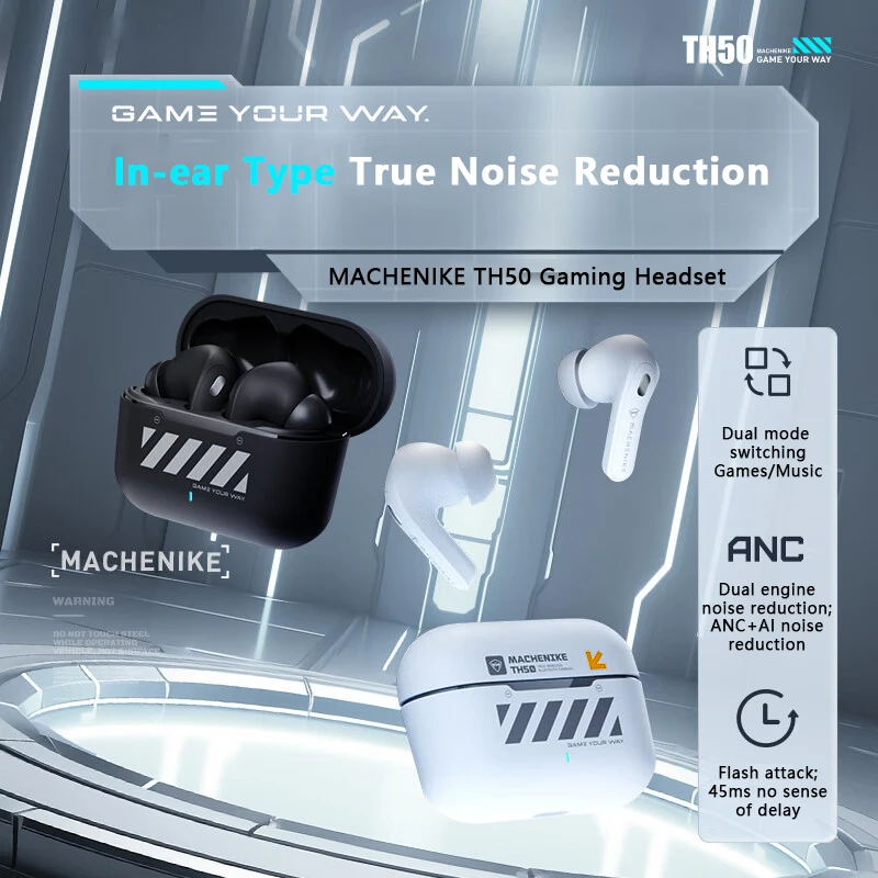 TH50 Machenike Wireless Earphones Buletooth ANC AI Noise Reduction IPX5 Low Latency PC Gaming Music Sports Headset Accessories