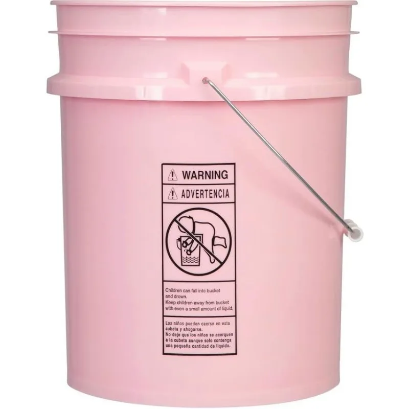 5 Gallon Pink Food Grade Plastic Storage Bucket (Pack of 3) Made in USA (Pink Buckets Without Lids)