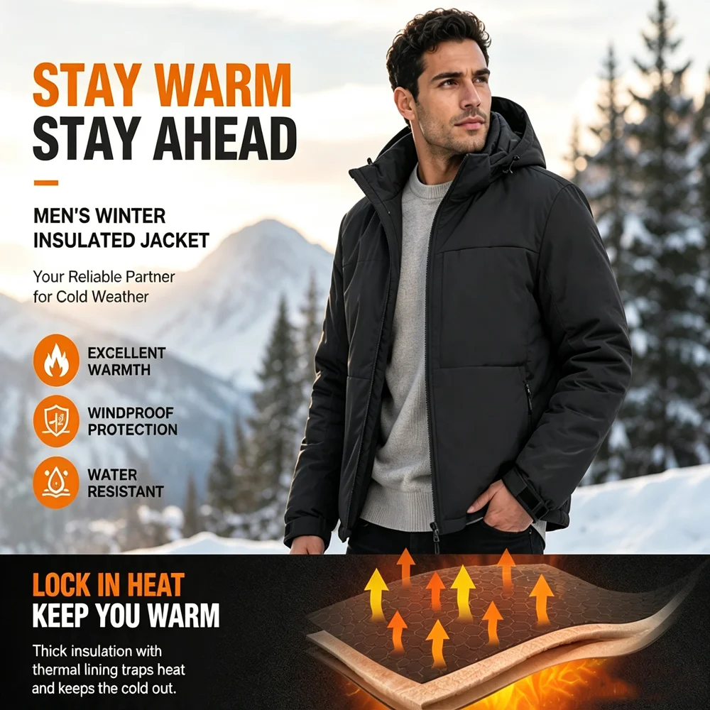 Winter Men's Warm Cargo Hooded Parkas Coats Outdoor Men Windbreaker Waterproof Coats Classic Men Thermal Workwear Padded Jackets