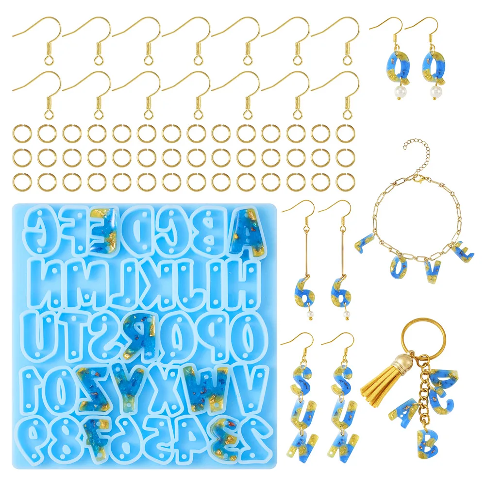 Moldes de silicona con letras del alfabeto, colgante de geometría Irregular con gancho para pendientes DIY, llavero