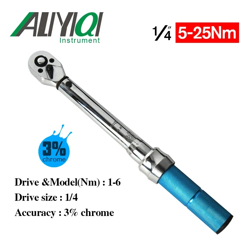 AYB 5-25N Preset Torque Wrench 3% Chrome Hand Spanner Ratchet Wrench Tool Professional Adjustable Torque Wrench