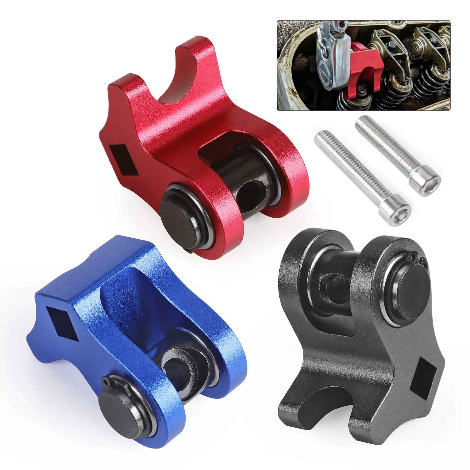 Engine LS Valve Spring Compressor 2 M8x1.25 Bolts For LS1 LS2 LS6 Cathedral Port Cylinder Head Black Red Blue Aluminum Installer