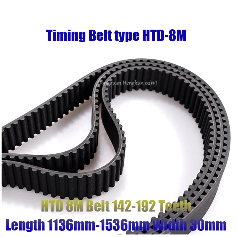 HTD 8M Timing Belt 1136-1300-1400-1536mm Length 30mm-Width 8mm-Pitch Rubber Pulley Belt Teeth 142T-192T HTD 8M Synchronous Belt