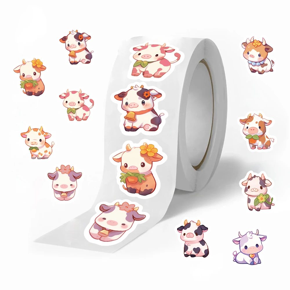 500PCS Cute Dairy Cow Roll Sticker Handbill Material Cute High Appearance Level Envelope Sealing Sticker Student Kawaii