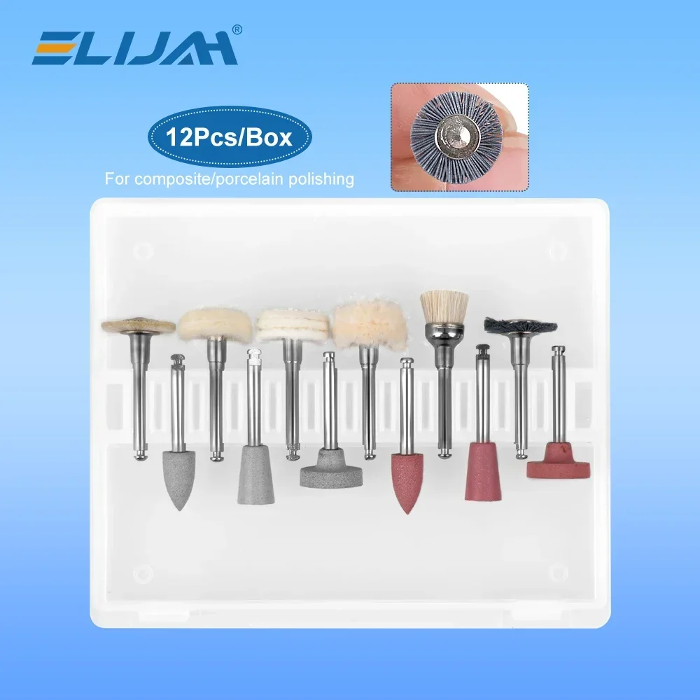 

ELIJAH Dental Polishing Kit 12Pcs/Box RA 2.35mm Low Speed Hanpiece Teeth Nail Porcelain Polishing Tools Dental Consumables