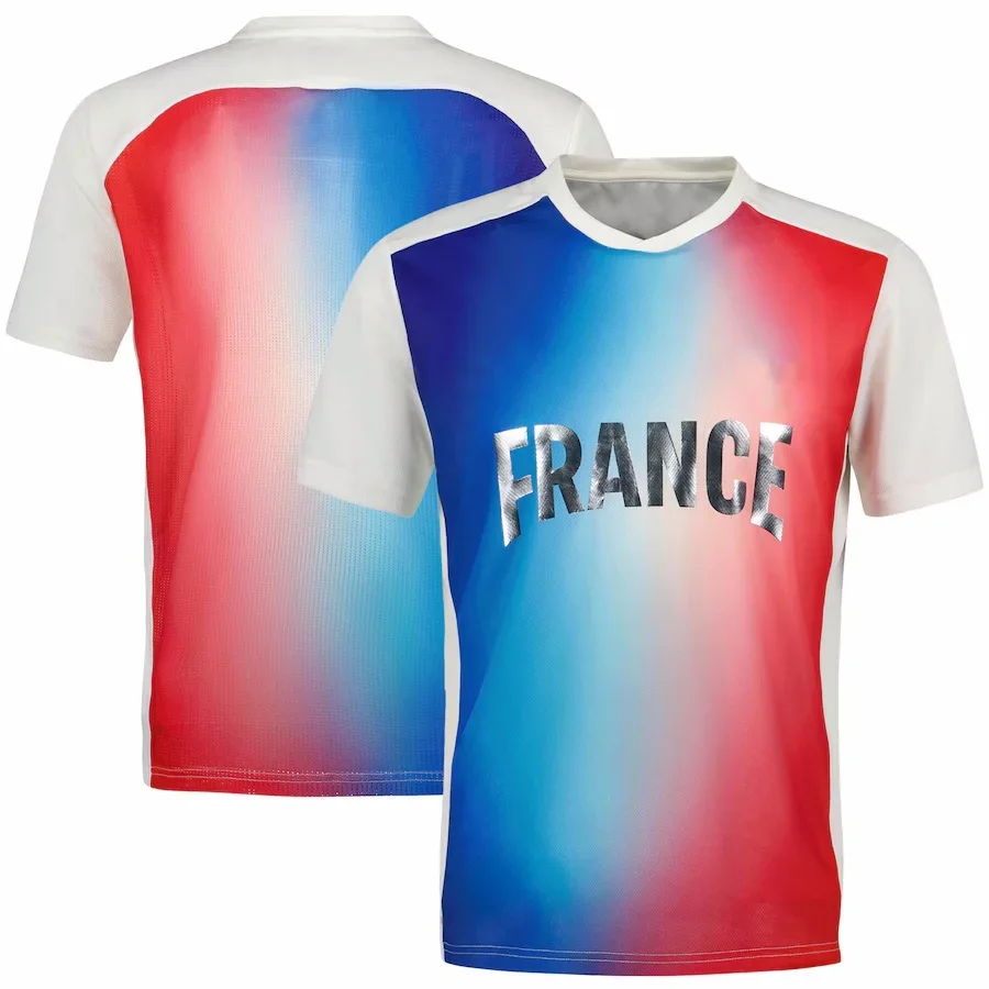 2024 Summer New Men\'s Tops Fashionable FRANCE 3D Gradient Sports Breathable Quick drying Round Neck Short Sleeve T-shirts