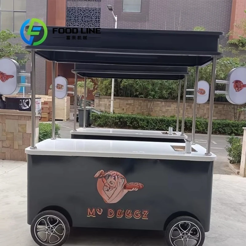 Customized Commercial Hand Push Mobile Vending Cart For Ice Cream Fast Food Drinks Outdoor Street Snack Retail Business