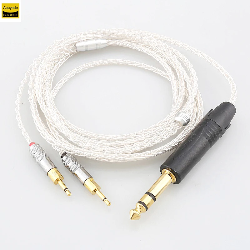 Aouyade 8-core pure silver headphone cable suitable for Sennheiser HD700 upgrade, dual 2.5mm jack, 6.5/3.5 stereo line