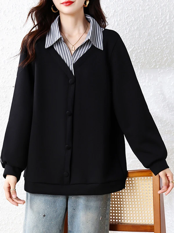 Slimming Casual Fashionable Sweatshirt Brand New 2026 Autumn Winter Loose Fit Polyester Fiber Hoodless Stripe Pattern