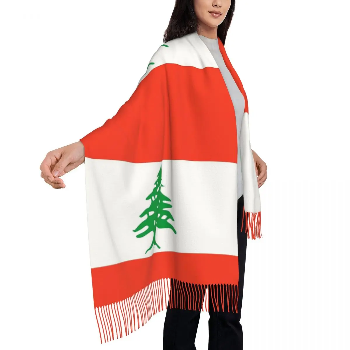 Lebanon Flag Scarf Tassel Scarves Women Soft Warm Shawls and Wraps Large Fall Winter Shawl Wrap