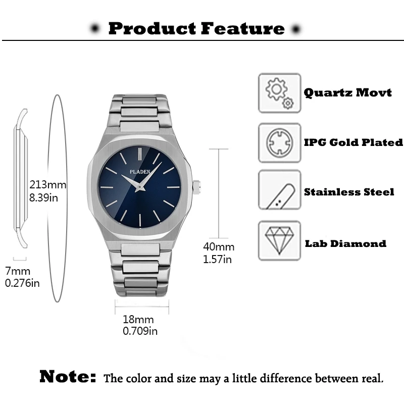 2024 PLADEN Business Watch for Mens Fashion Stainless Steel Quartz Wristwatch Mans Auto Date Waterproof Watch Reloj Dropshipping