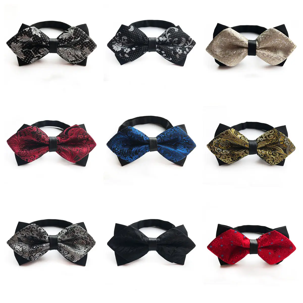 Elegant Men Bow Tie Luxury Double Layer Pointed End Bow Tie Paisley Stripe Wedding Banquet Business Formal Party Accessories