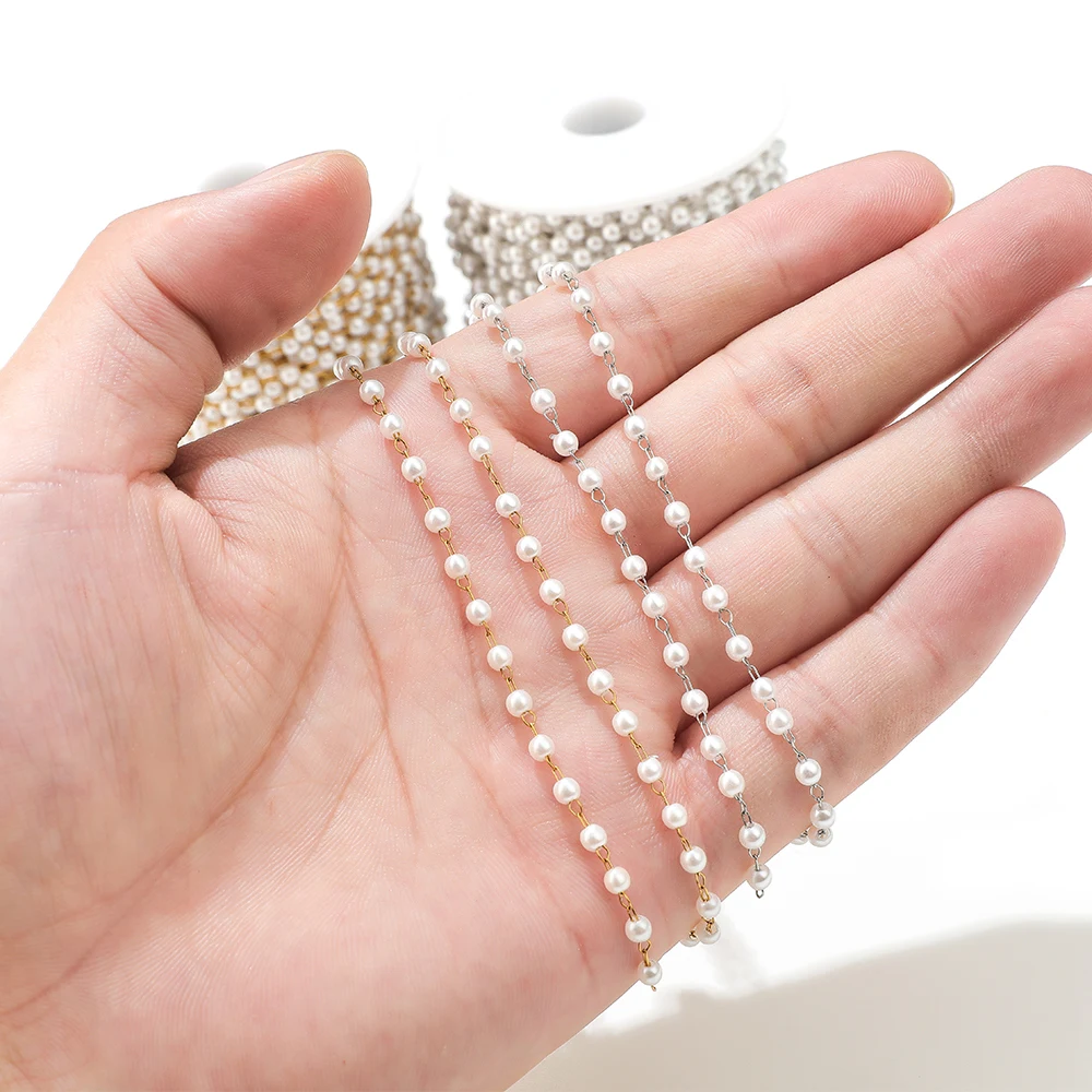 2 Meters Stainless Steel Imitation White Pearl Chains Bulk for DIY Jewelry Necklace Making Luxury Bracelets Earrings Findings image 5