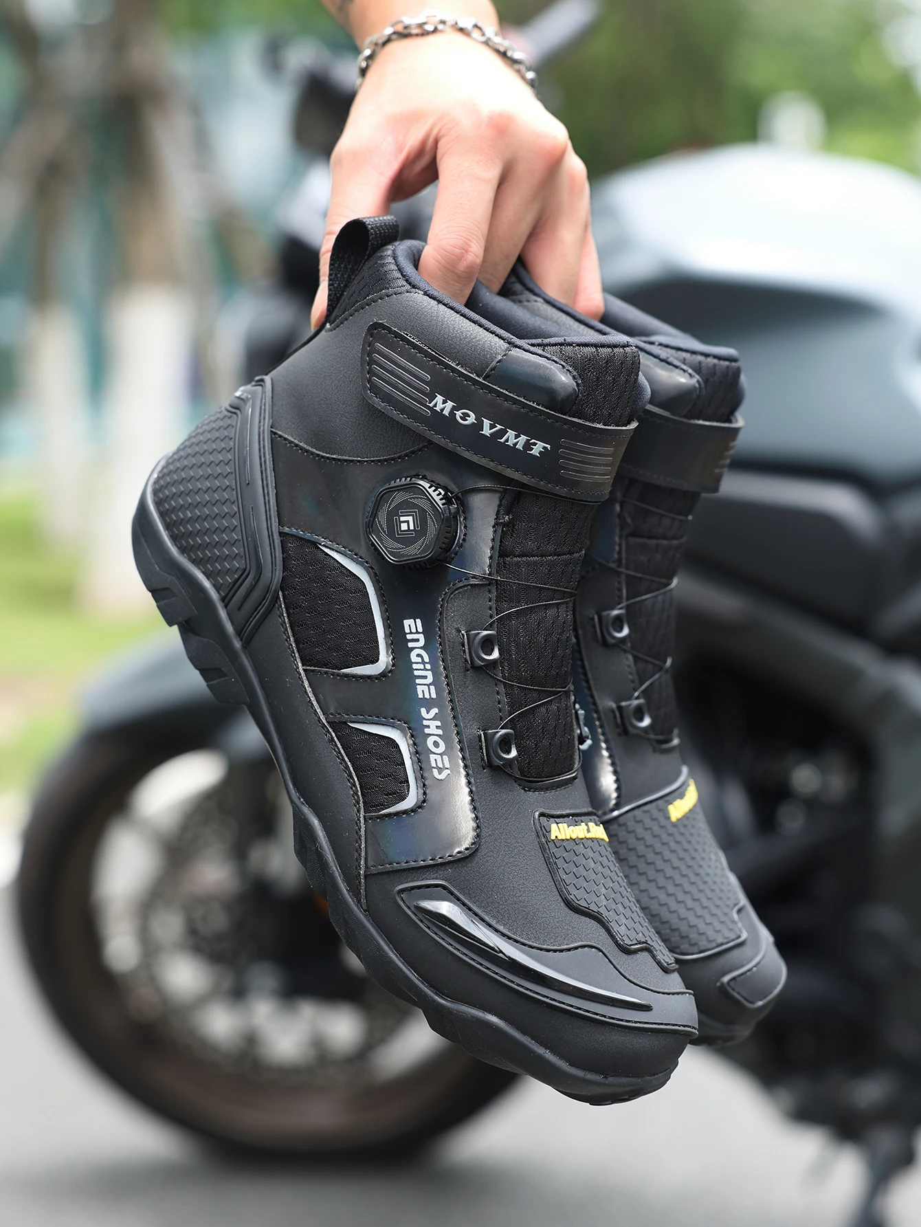 Motorrad-Reitschuhe, atmungsaktive Lederstiefel für Herren, lässig, bequem, Slip-On-Stiefeletten für urbanes Radfahren – Detail 6