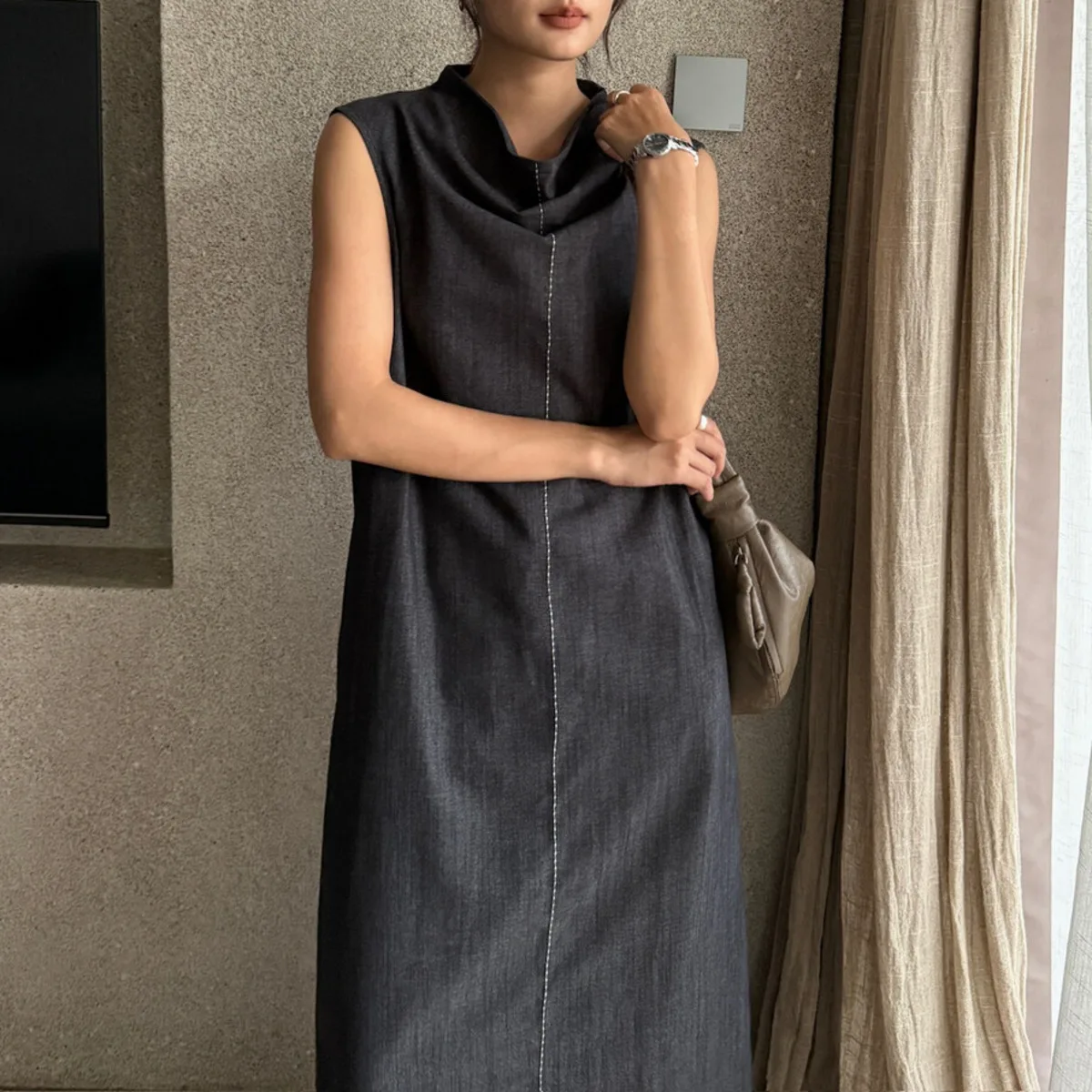 KWTX 2025 Abito lungo elegante senza maniche con spalle scoperte-Abito da salotto in chiffon dalla vestibilità ampia per le donne, abbigliamento casual di inizio autunno, Boho Chic