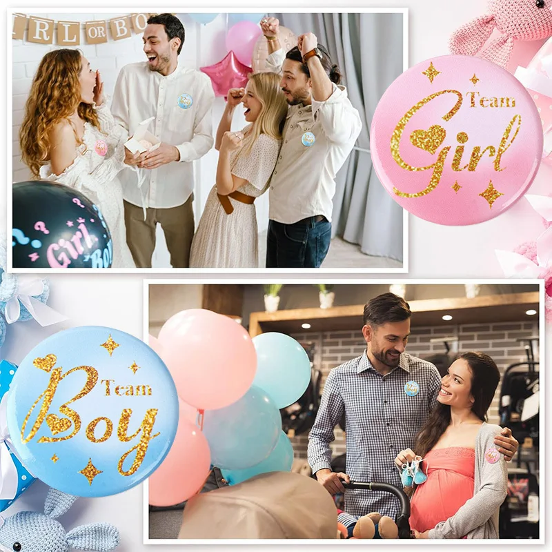 20/30Pcs Gender Reveal Badges, Team Girl Team Boy Pink Blue Pins, Mommy Daddy Voting Pins for Baby Shower Halloween Christmas view 3
