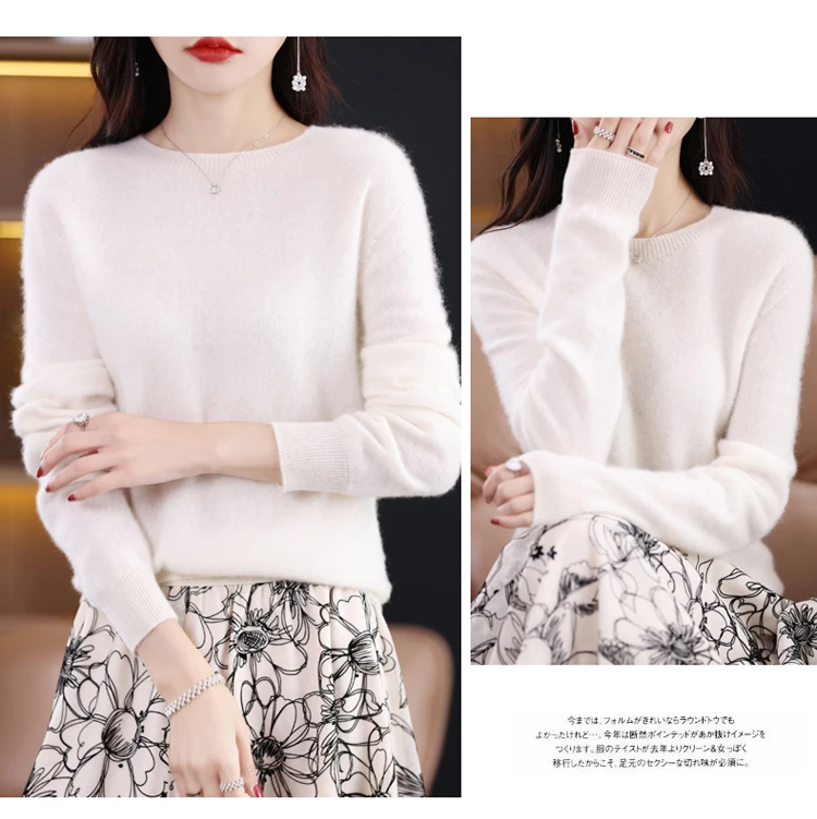 2026 New Cashmere Basic Top Long Sleeve Women O-Neck Knitted Sweater 100% Pure Merino Wool Pullover Clothing Knitwear Traf