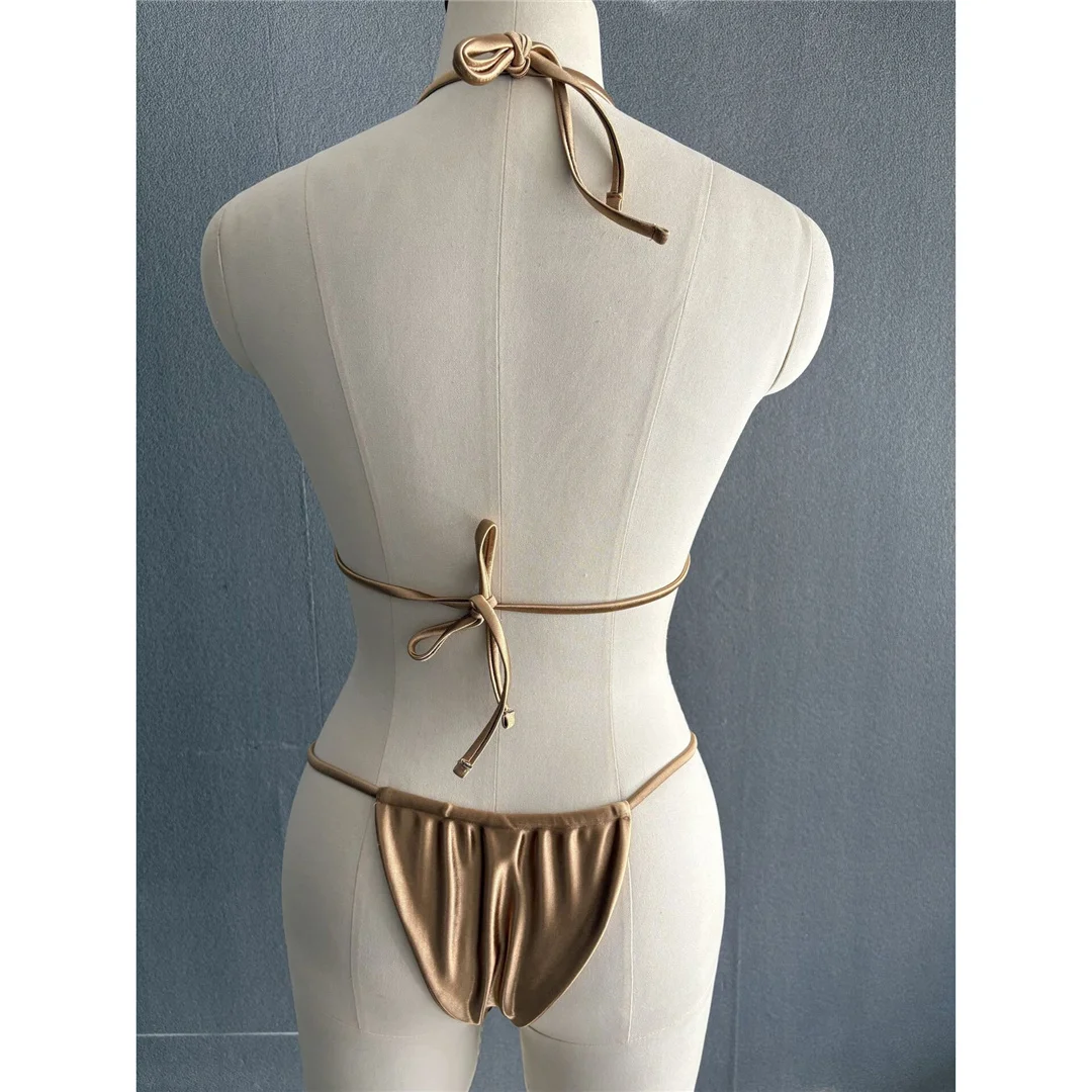 S - XL Neuer, sexy, goldener Bikini mit hohem Beinausschnitt, Damen-Badeanzug, zweiteiliges Bikini-Set, Badebekleidung, Badeanzug, Modell V6192G. – Detail 14