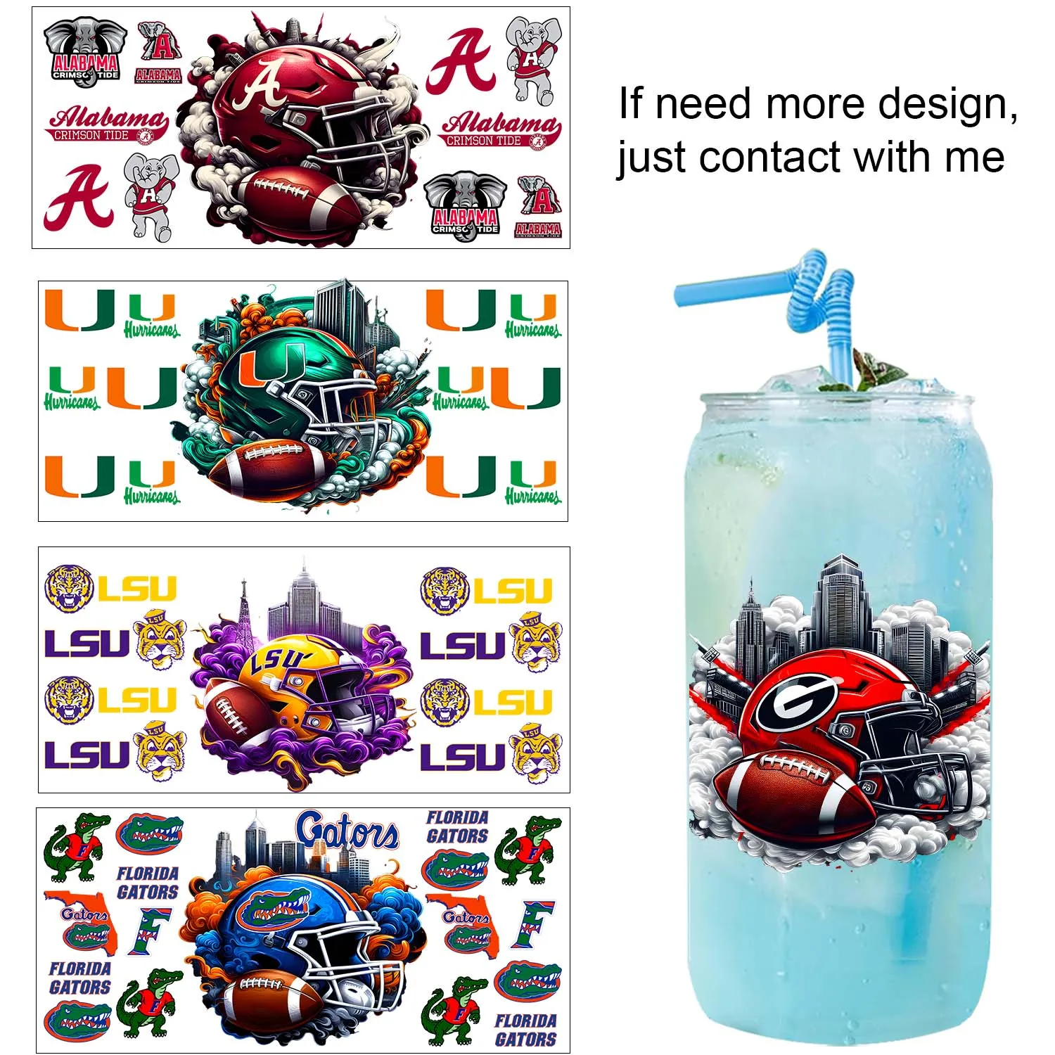College football Game day Style UV DTF Sticker Party DIY Decals 3D transfers uvdtf tumbler seal stickers 16oz uv dtf cup wraps