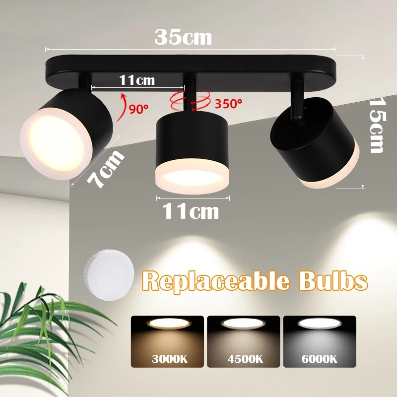 GX53 tracklamp 3-kleuren spotlight AC85-265V woonkamer slaapkamer winkel kroonluchter draaibare downlight keuken huisverlichting