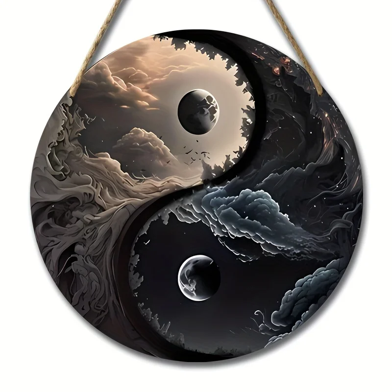 Yin Yang Wooden Wall Hanging-Day and Night Coexist,Circular Decor for Aesthetic Bedroom,Home,Wall,Window,Outdoor,Porch Decor