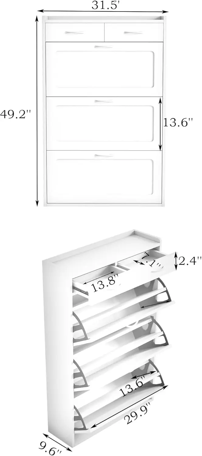 31.49 Inch White Solid Wood Shoe Cabinet, 3-Drawer Flip-Flop Shoe Cabinet, Simple And Generous Style, Exquisite Workmanship,