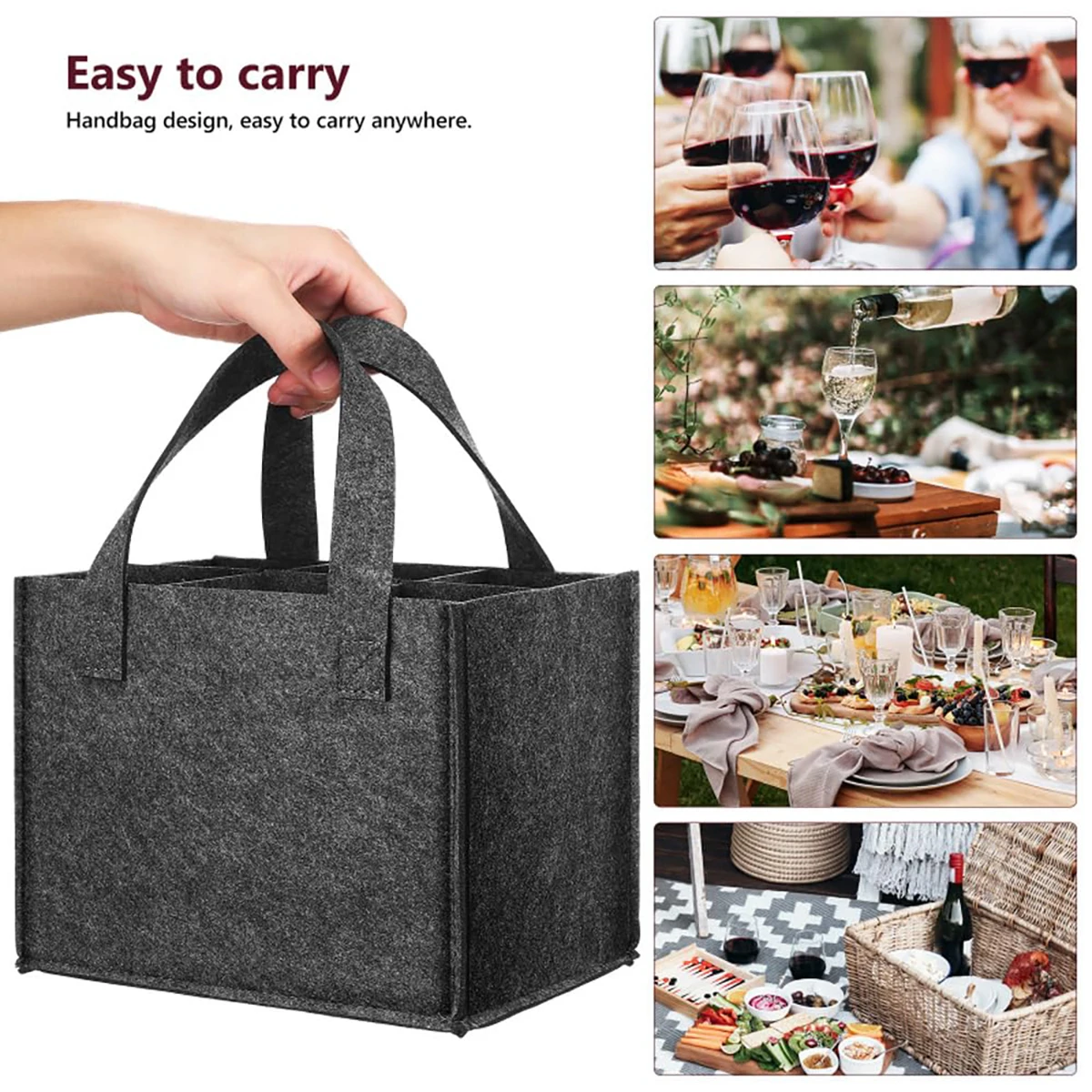 6 Bottles Carrier Reusable Bottle Bag Felt Bottle Bag Bottle Basket Men\'s Handbag Beer Drink Carrier for Party Travel Picnic