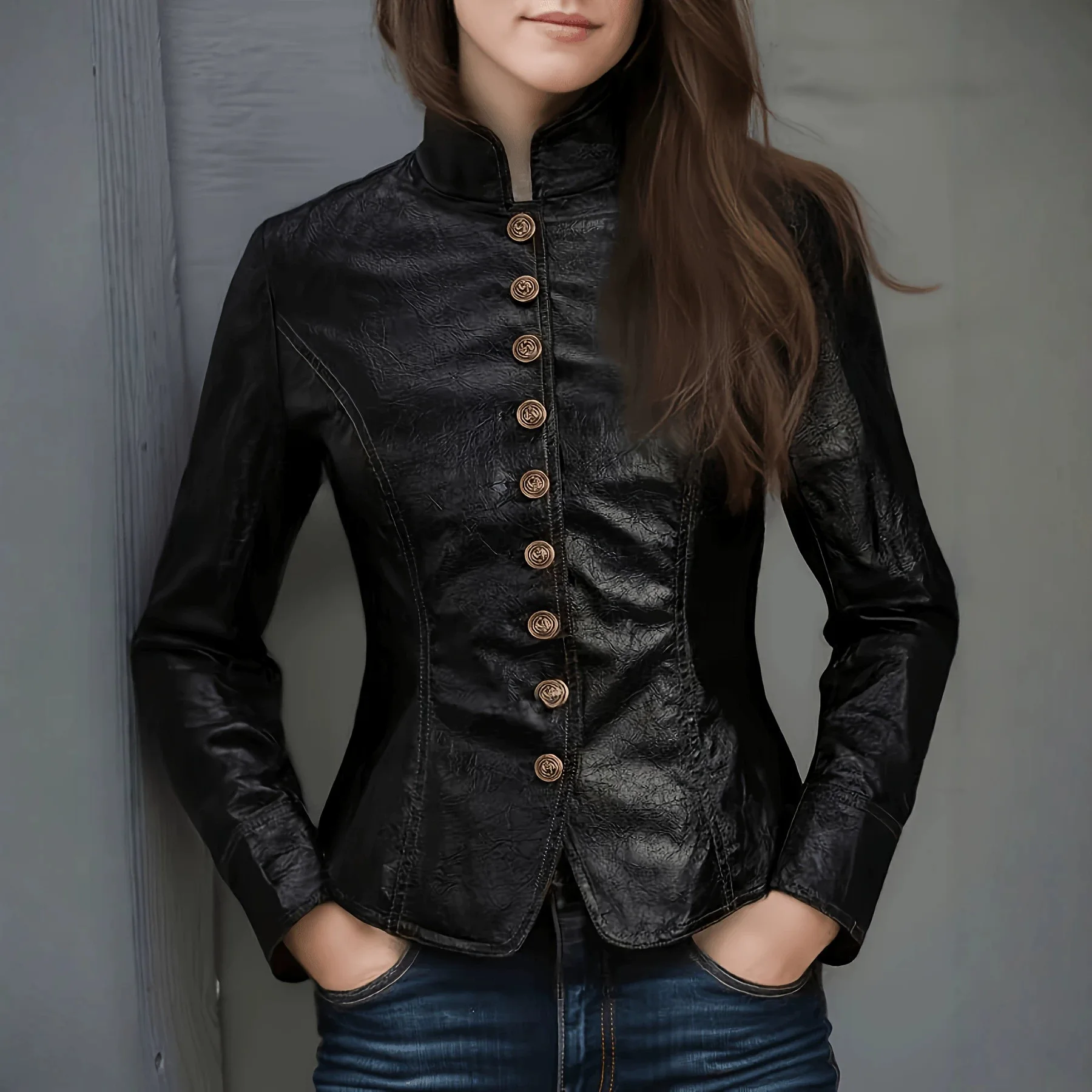 lim Fit Pure Color Stand Collar Single Button Spring New Arrival Women's Shirt by JackOrdle French Style