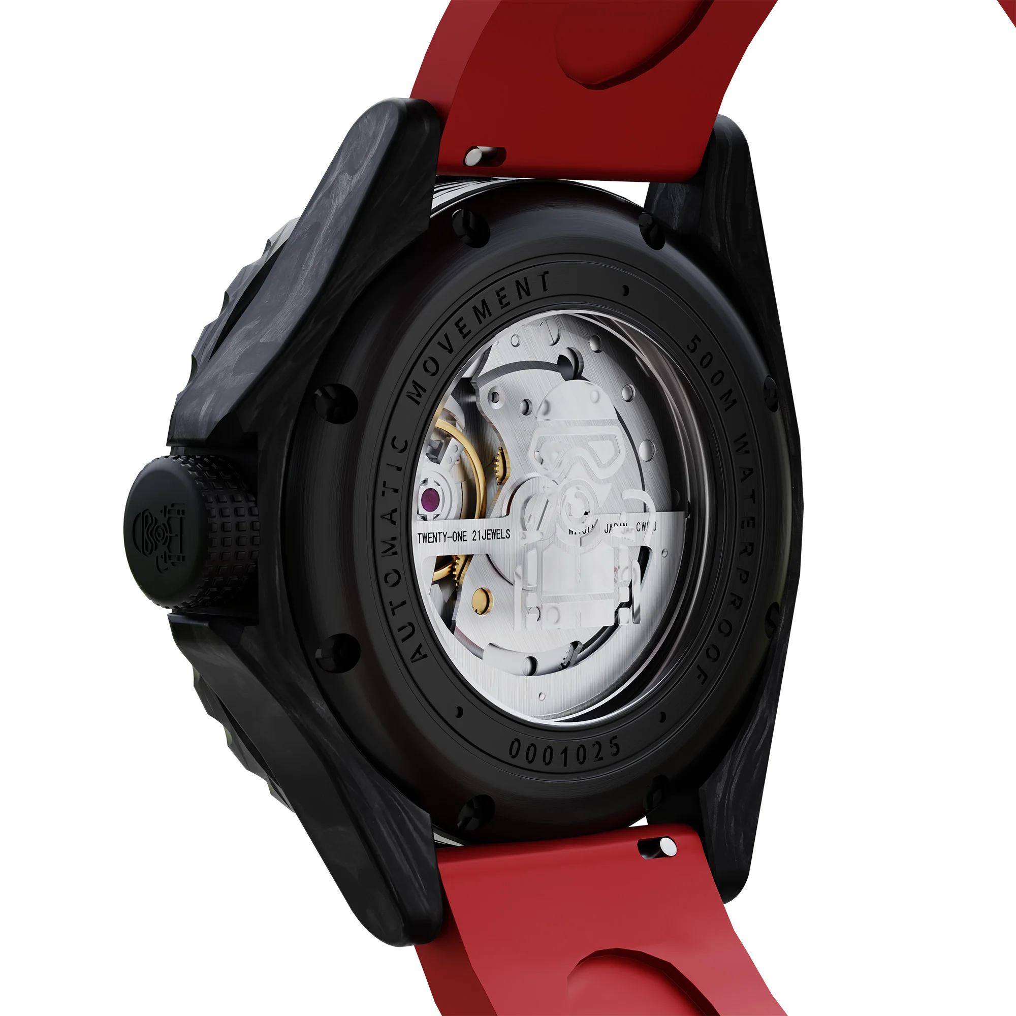 DREAMAS Carbon Fiber Automatic Mechanical  Diving Watch 500M Waterproof Swiss 3D Luminous Gradient Red Dial Sport Wristwatch