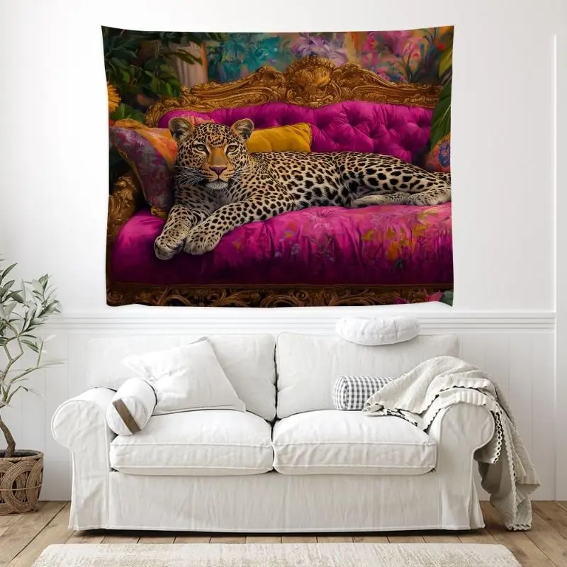 VIKAMA Retro Baroque Tropical Leopard Tapestry, Luxury Wall Hanging, Trendy Animal Wall Decor Bedroom Living Room Home Decor