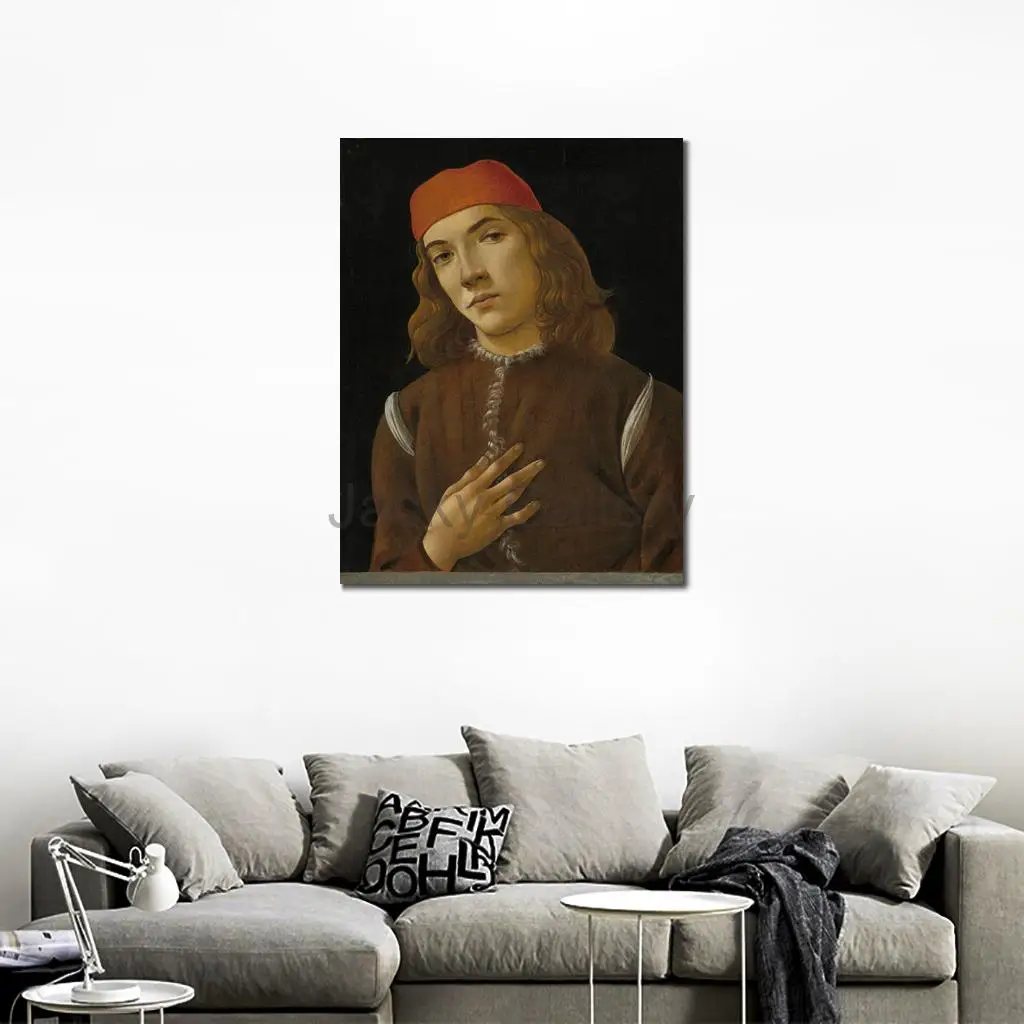 Hand Painted Traditional Realist Canvas Art Portrait Youth by Sandro Botticelli Oil Paintings Large Modern Wall Decor Study Room