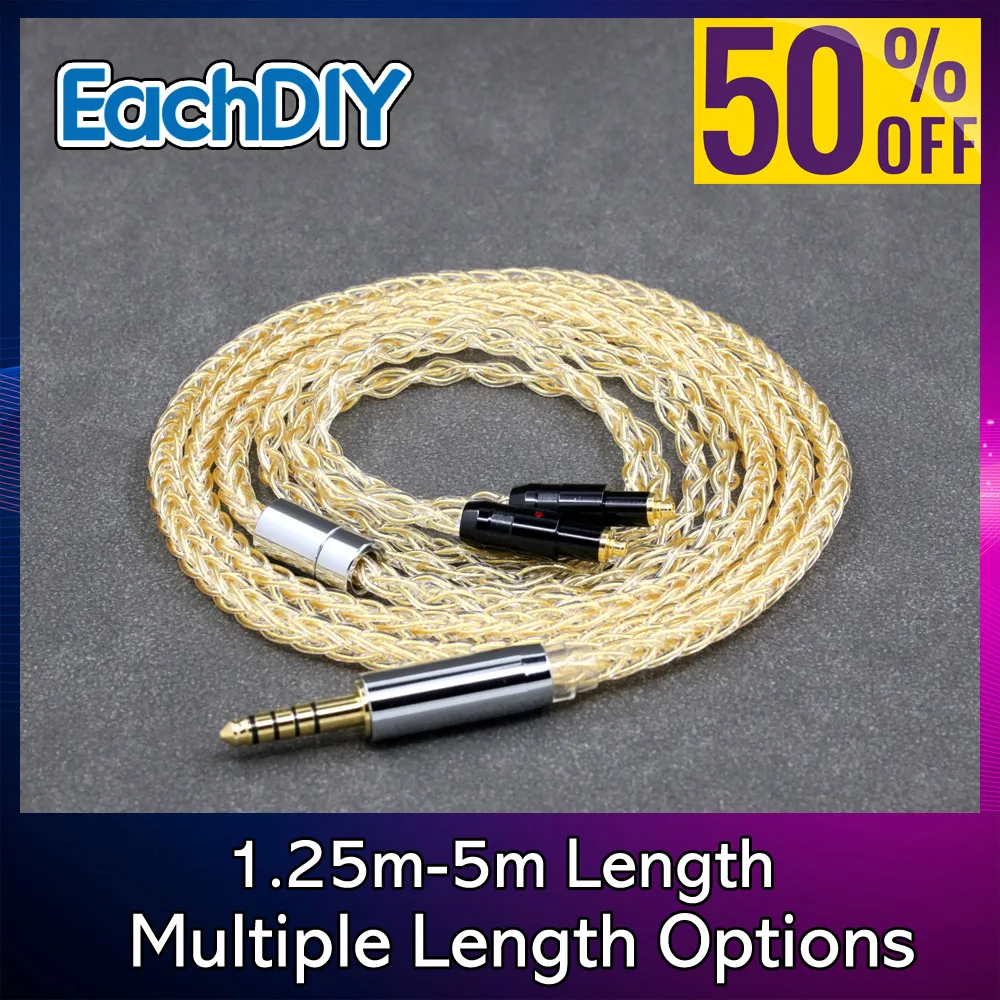 

7n Pure Silver 8 Core 99% 24k Gold Plated Earphone Cable For SRH1540 SRH1840 SRH1440 Headphone 8432