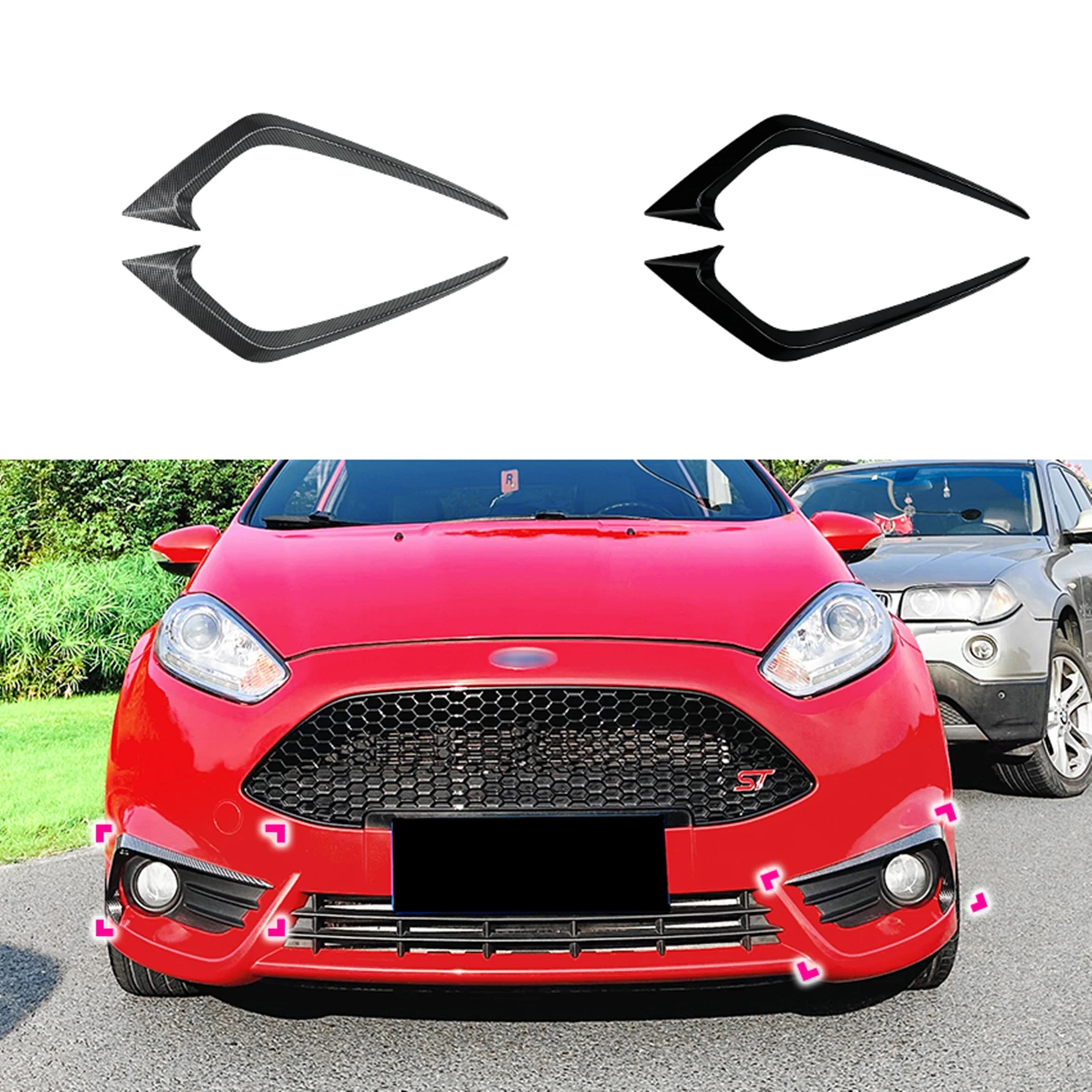 

Front Bumper Side Air Vent Trim Cover For Ford Fiesta ST MK6 2012-2017 /B-Max B232 Carbon Fiber Look/Gloss Black Splitter Canard