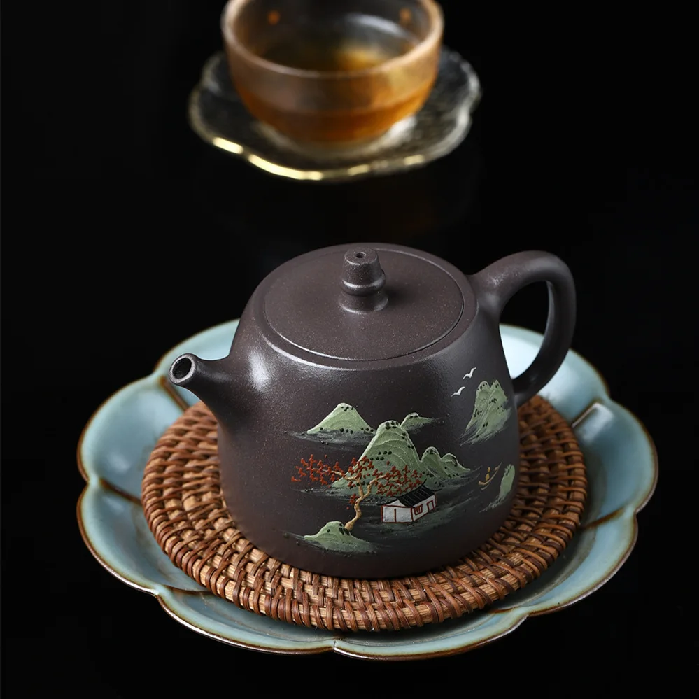 260cc Hand Painted Purple Clay Tea Pot Yixing Raw Ore Purple Mud Kettle Chinese Zisha Filter Teapot Home Boutique Teaware