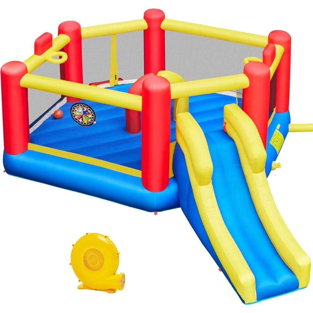

Inflatable Bounce House, 7-in-1 Oversize Bouncing Area w/Obstacle Arch & Slide & Basketball Game & Dart Game, Bounce House