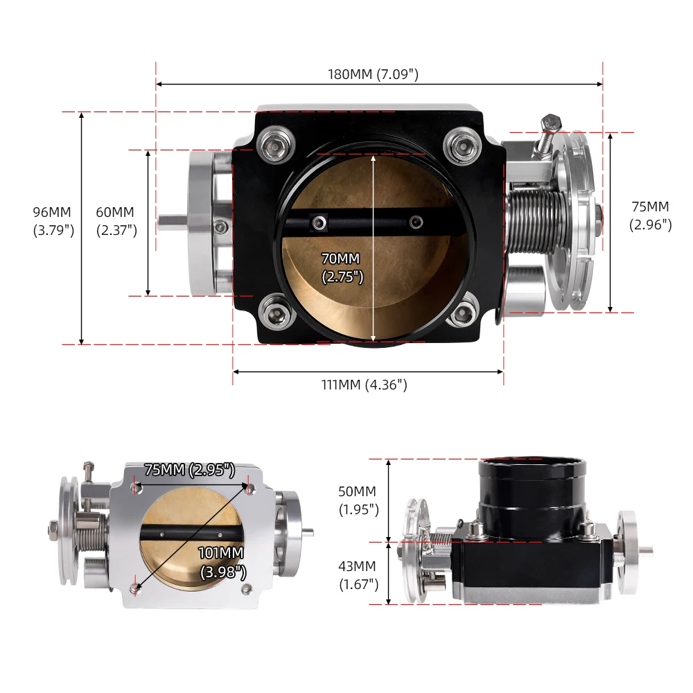 RASTP-Universal 70mm 2.75inch High Flow Alloy Aluminum CNC Billet Intake Throttle Body RS-THB192