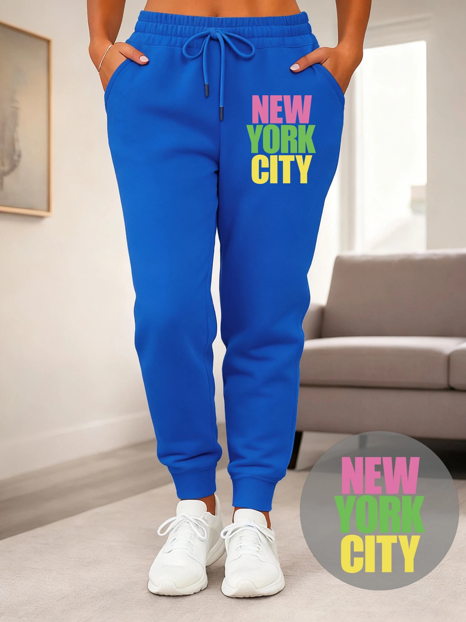 New York City Usa Print Womens Sweatpants Pocket Fashion Trousers Street All-Match Pant Autumn Hip Hop Unisex Jogging Pants