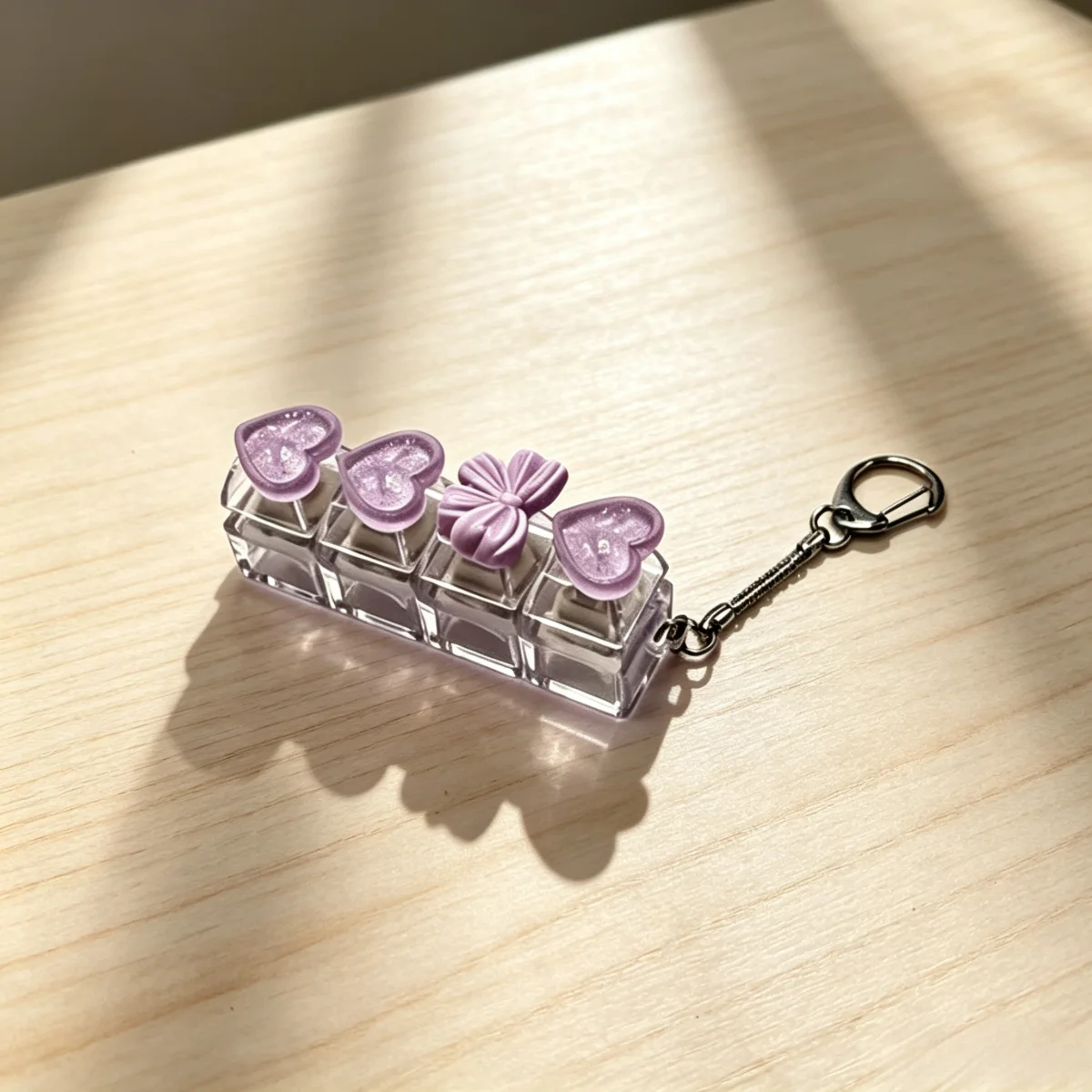 Stressabbau-Herz-Tastatur-Fidget-Schlüsselanhänger, transparenter Kristallharz-Druckknopf-Schlüsselring, Dekompressions-Anhänger, Taschenanhänger, Geschenk – Detail 9