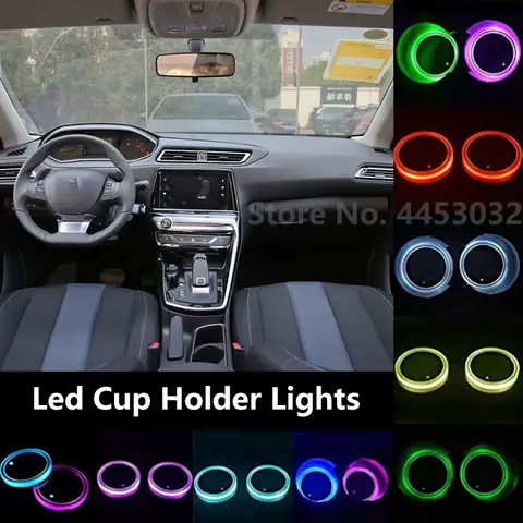 푸조 207 208 301 307 308 407 408 508 607 2008 용 Led 컵 홀더 조명 장식 램프 7 색 매트 코스터