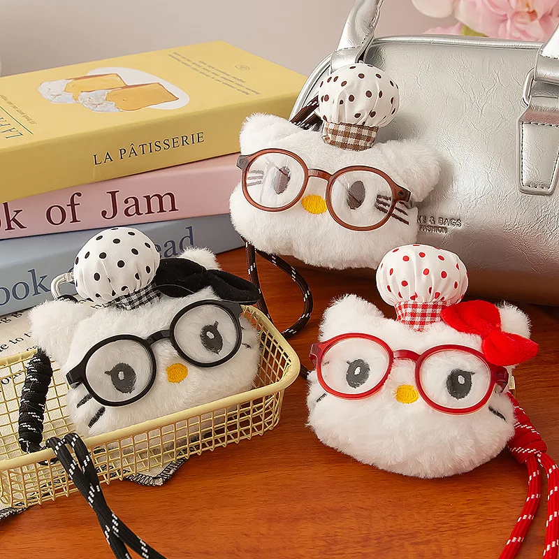 

Плюшевая подвеска Hello Kitty Sanrio KT в виде кошачьей головы с очками, милая игрушка-брелок, оптовая продажа, аниме-модель, декор для игрушек