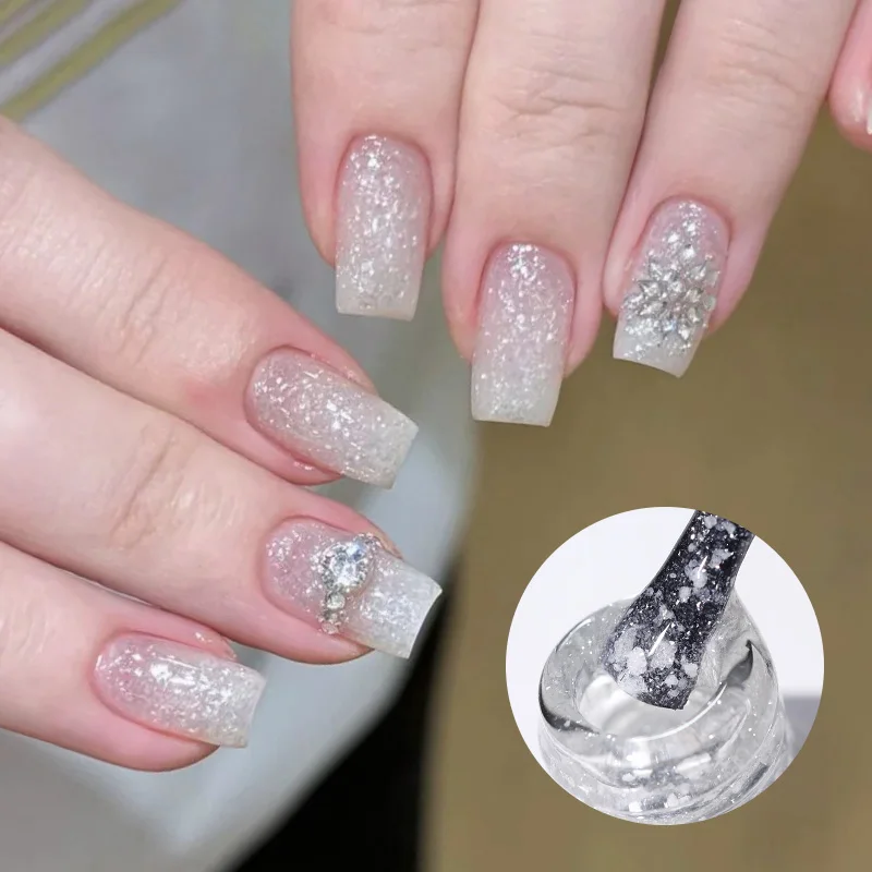 BORN PRETTY 10 ML Dancing Flake White Jelly Gel Nail Polish Sparkling Nail Supplies UV/LED Semi Permanent Vernis Design Nails