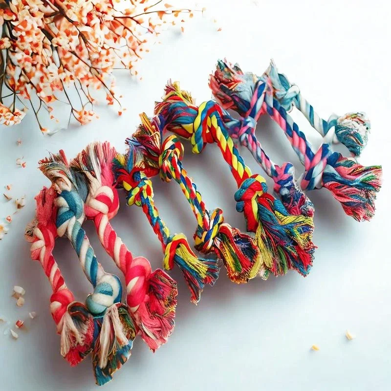Colorful Pet Cotton Rope Knot Toy Durable Bite Resistant Dog Molar Chew Toy Interactive Training Teeth Cleaning Play Supplies