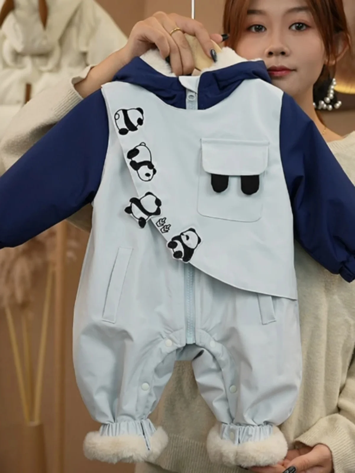 

Утепленный флисовый комбинезон для новорожденных: зимний повседневный наряд с дизайном «Медвежонок» для прогулок